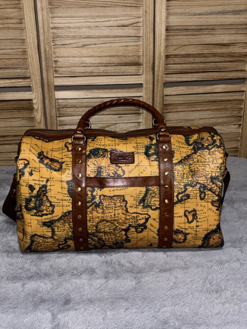Patricia Nash Milano Weekender Duffel Bag Vintage European Map Travel Carry On